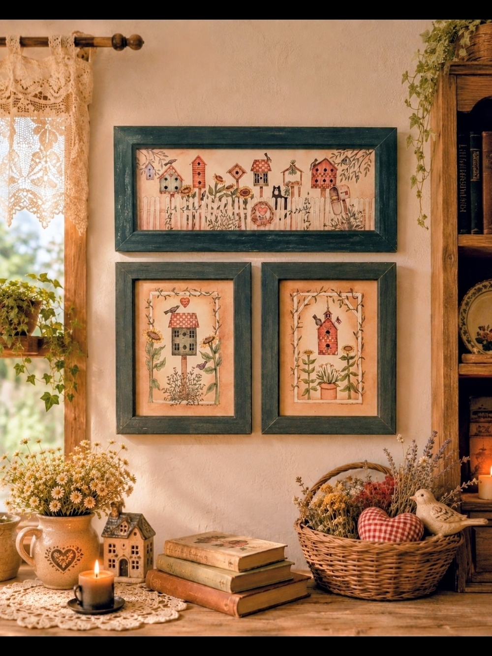 Linda Spivey Birdhouse Series Framed Art Prints Set of 3 Primitive Country